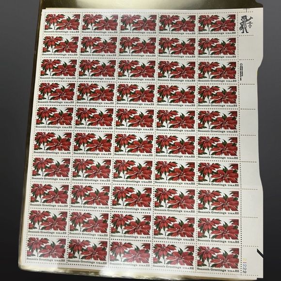 MNH Scott #2166 Greetings Poinsettia 22 Cent Sheet of 50 Stamps - Picture 2 of 2
